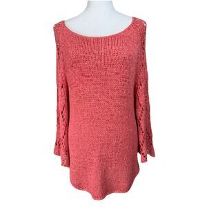 Erin Matthews Women's Sweater XL Open Knit Pullover Long Sleeves Coral Feminine